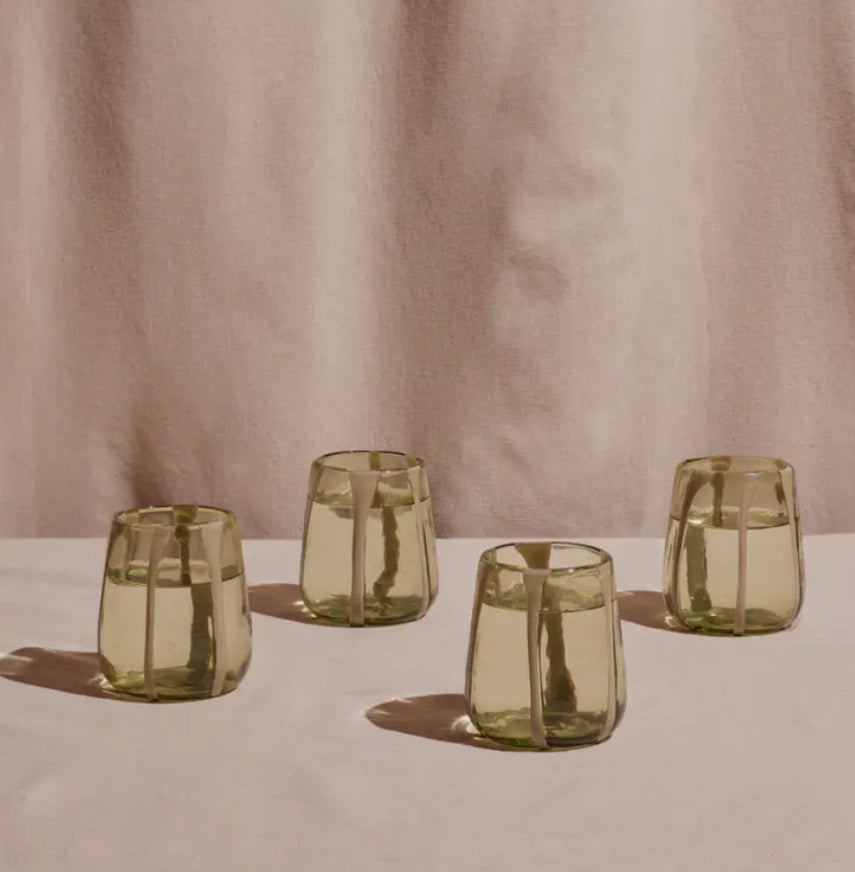 Olive green painted glass (set of four)
