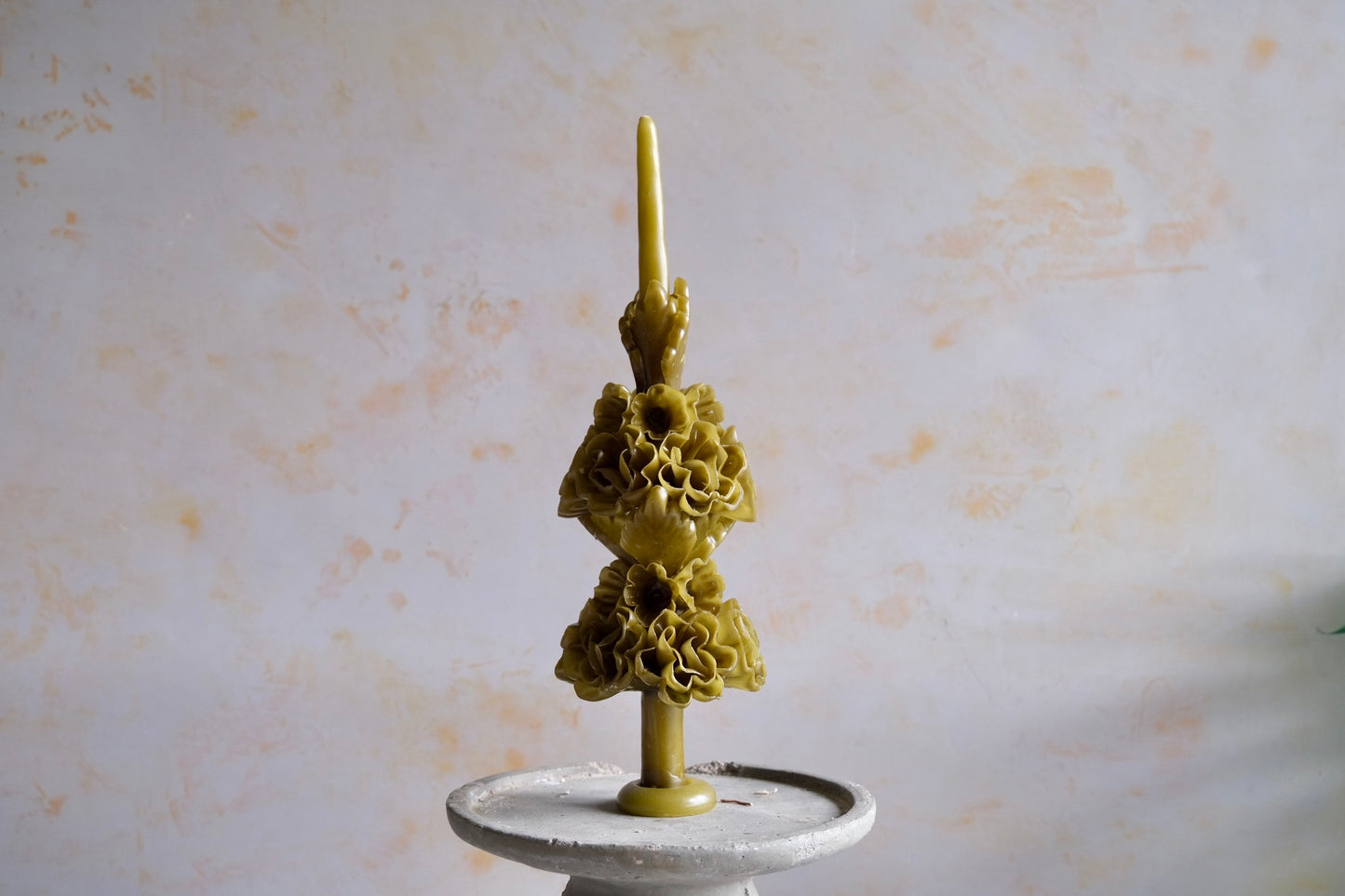 Oaxaca floral taper candle : olive