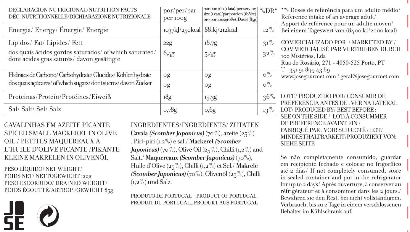 Jose Gourmet Spiced Small Mackerel in Olive Oil, 120g