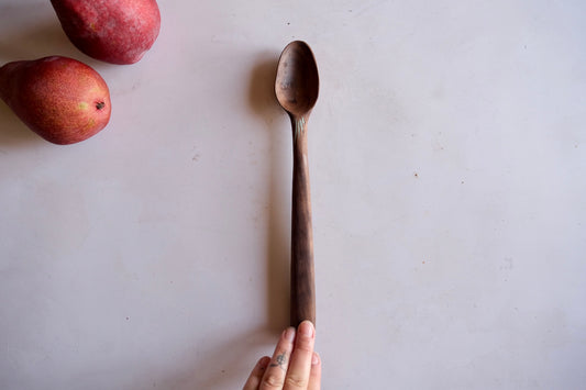 Walnut pitcher spoon with turquoise rays