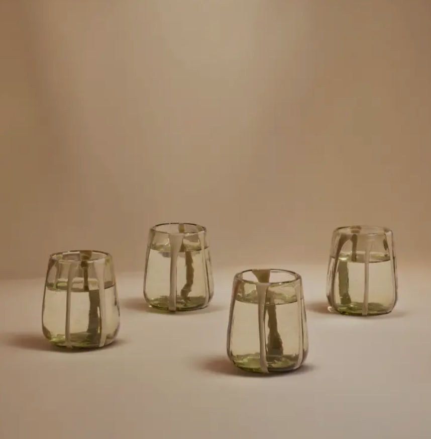 Olive green painted glass (set of four)