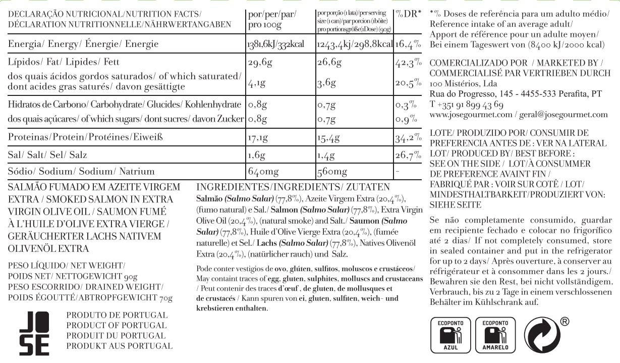 Jose Gourmet Smoked Salmon in Extra Virgin Olive Oil, 90g