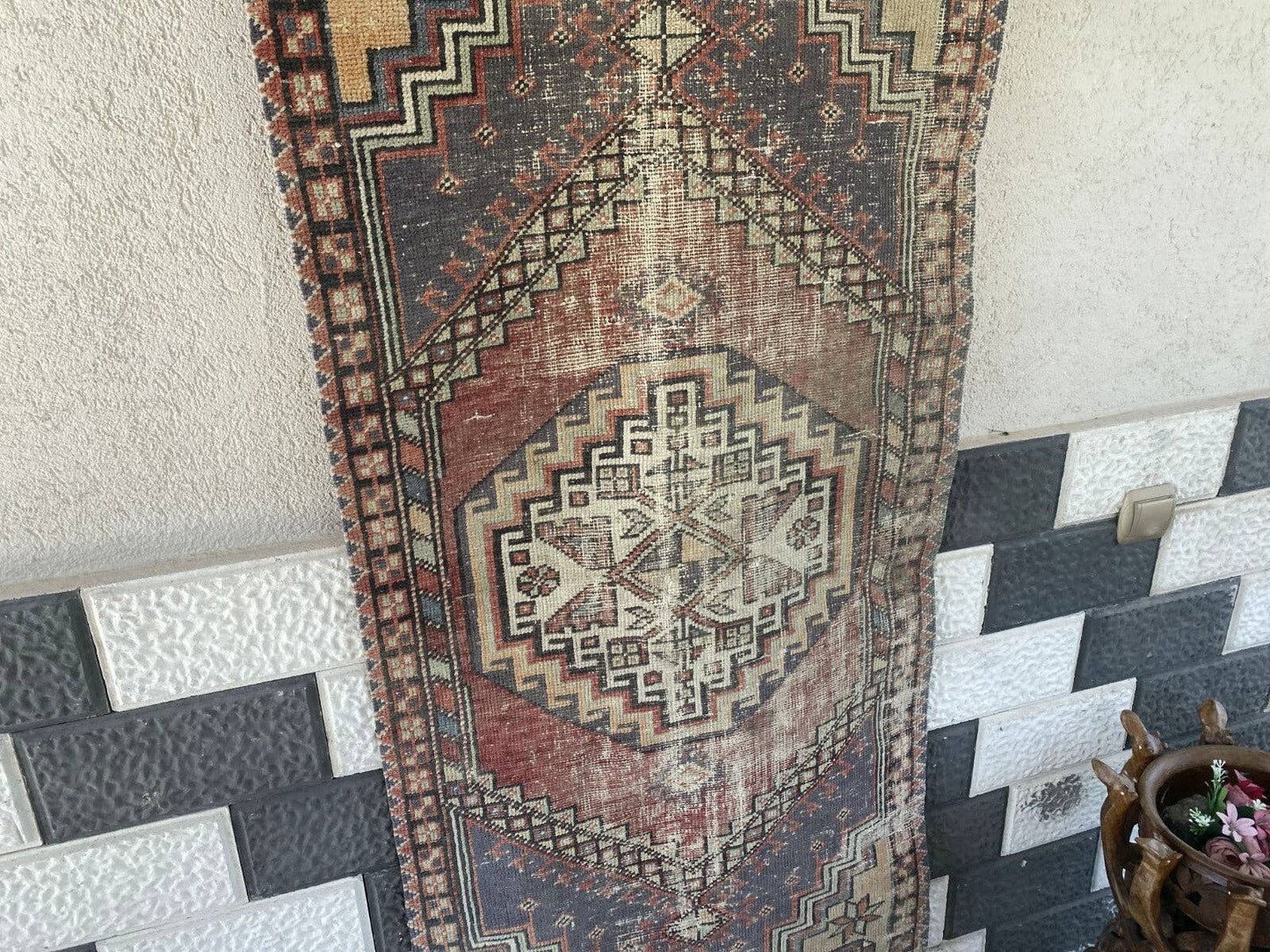 Vintage Antique Anatolian Farmhouse Geometric Tribal Rug 2x6