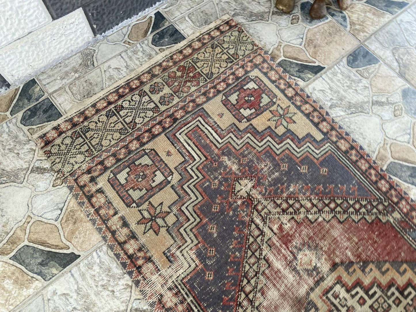 Vintage Antique Anatolian Farmhouse Geometric Tribal Rug 2x6