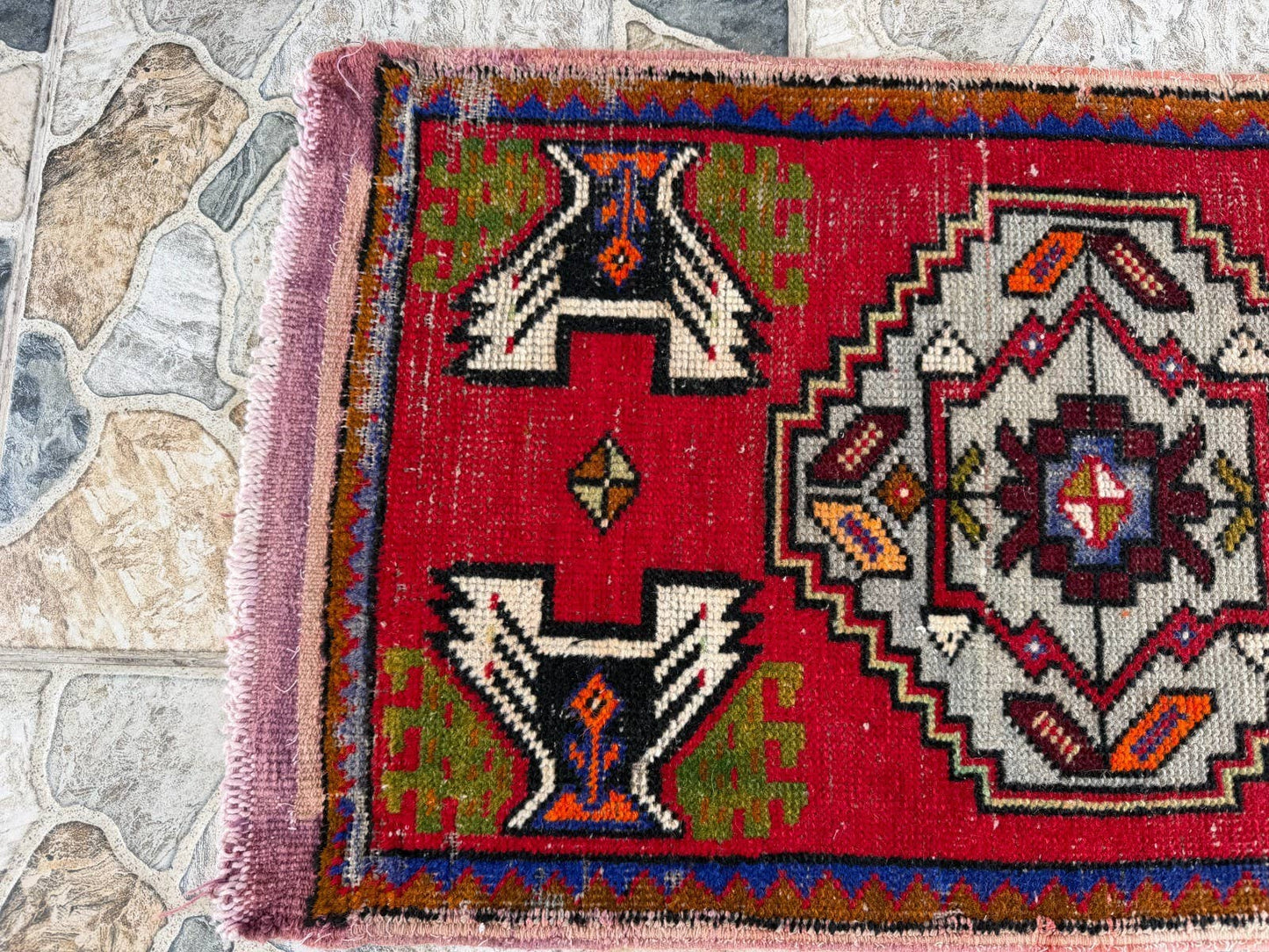Hand-Knotted Rug - Vintage Wool Tribal Red 1.6x3