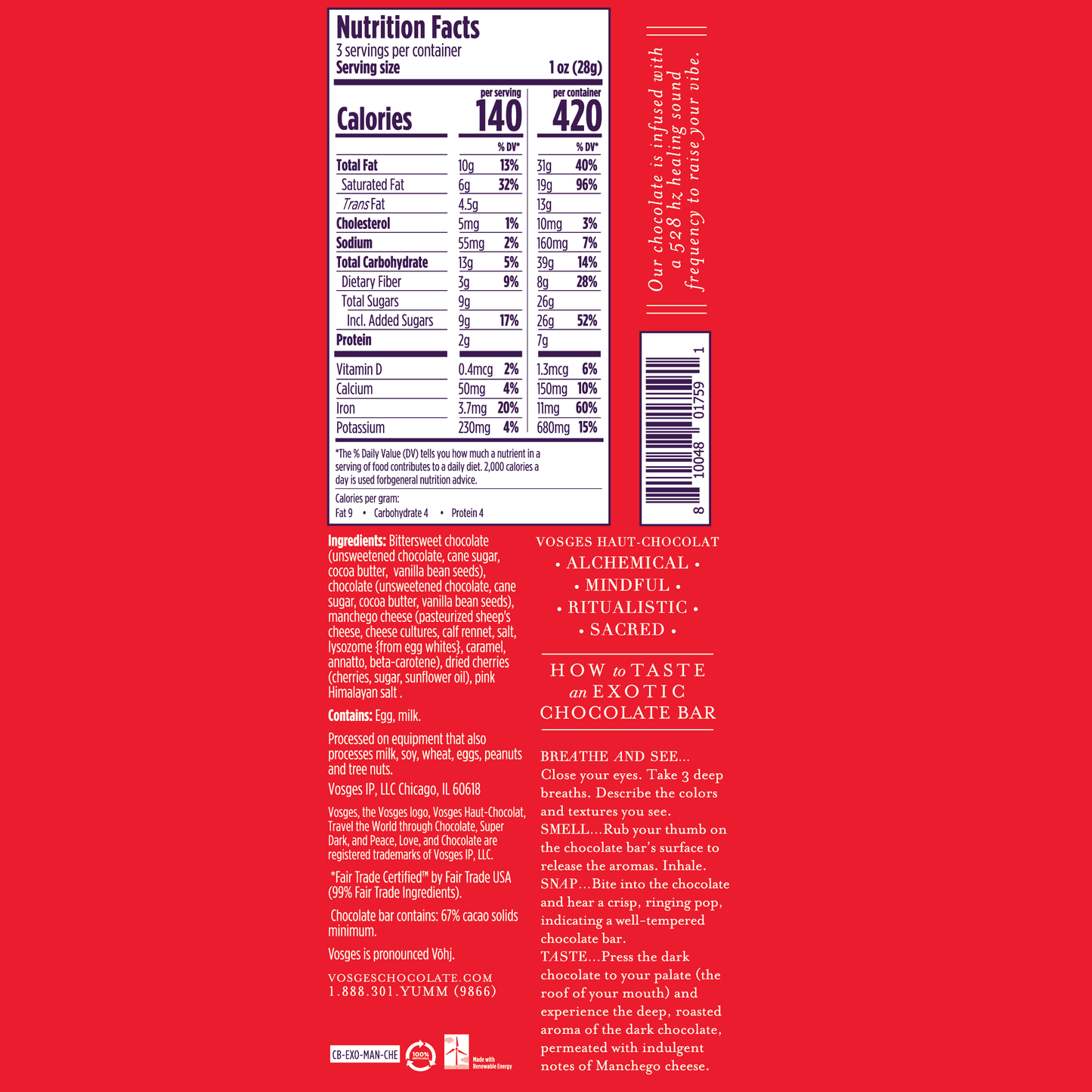 Dark Chocolate Bar w/ Manchego Cheese & Cherry - Gourmet