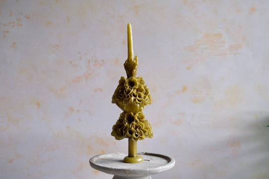 Oaxaca floral taper candle : olive