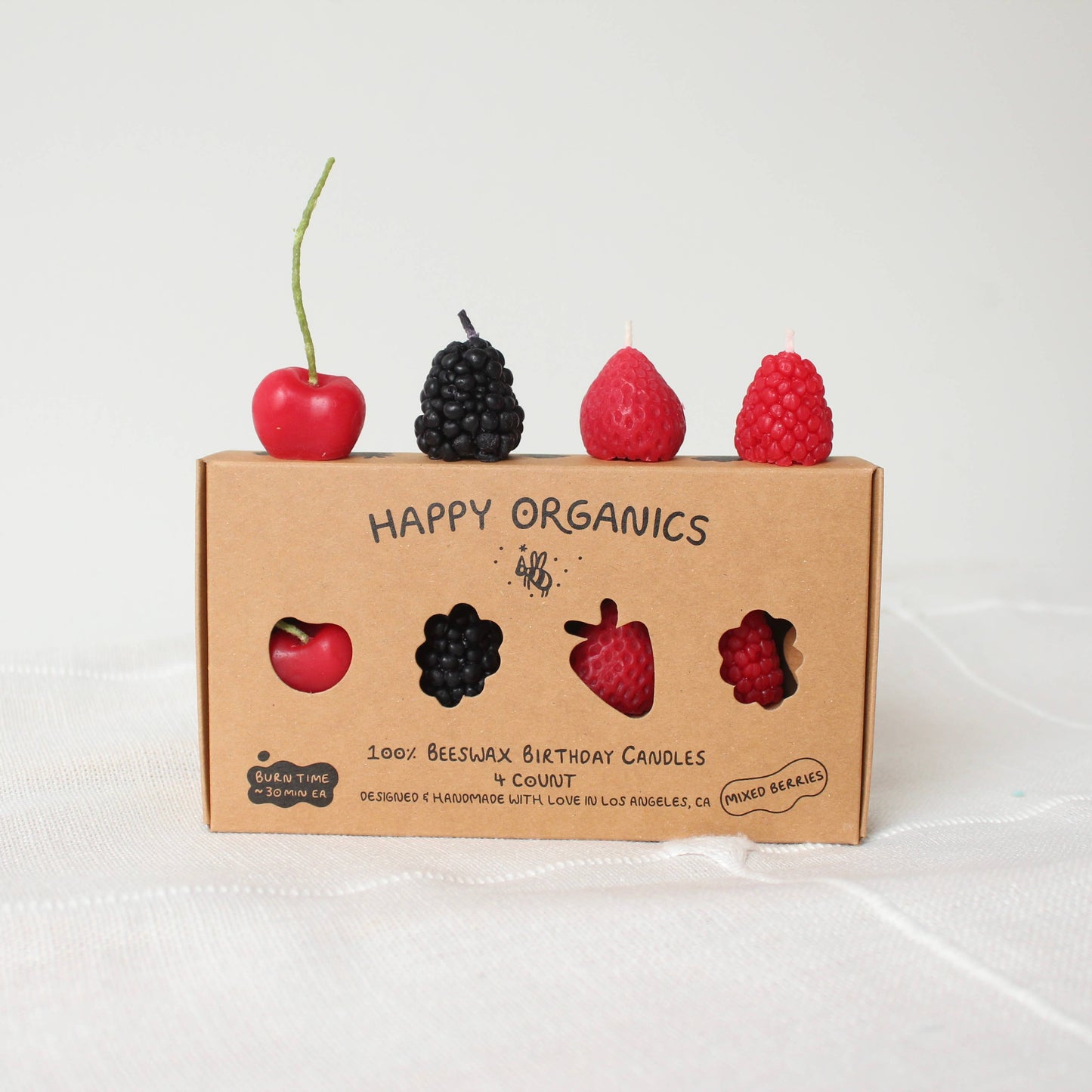 Mixed Berry Beeswax Birthday Candles - 4 count