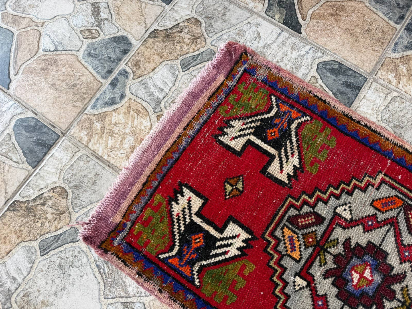 Hand-Knotted Rug - Vintage Wool Tribal Red 1.6x3