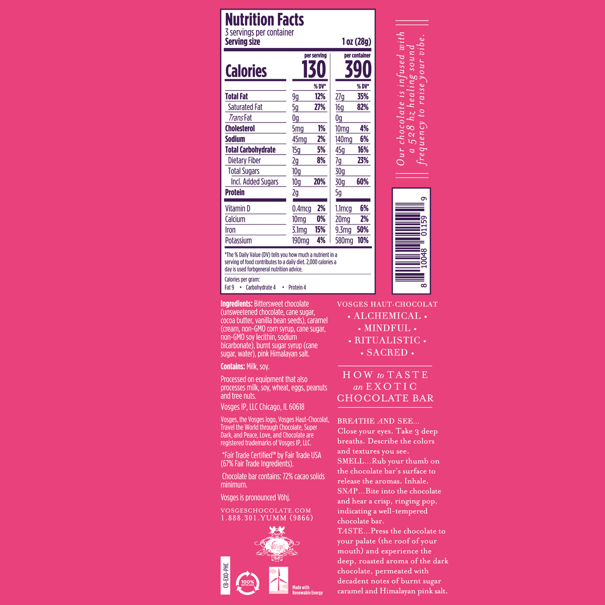 Dark Chocolate  Himalayan Pink Salt & Caramel: 72% Cacao