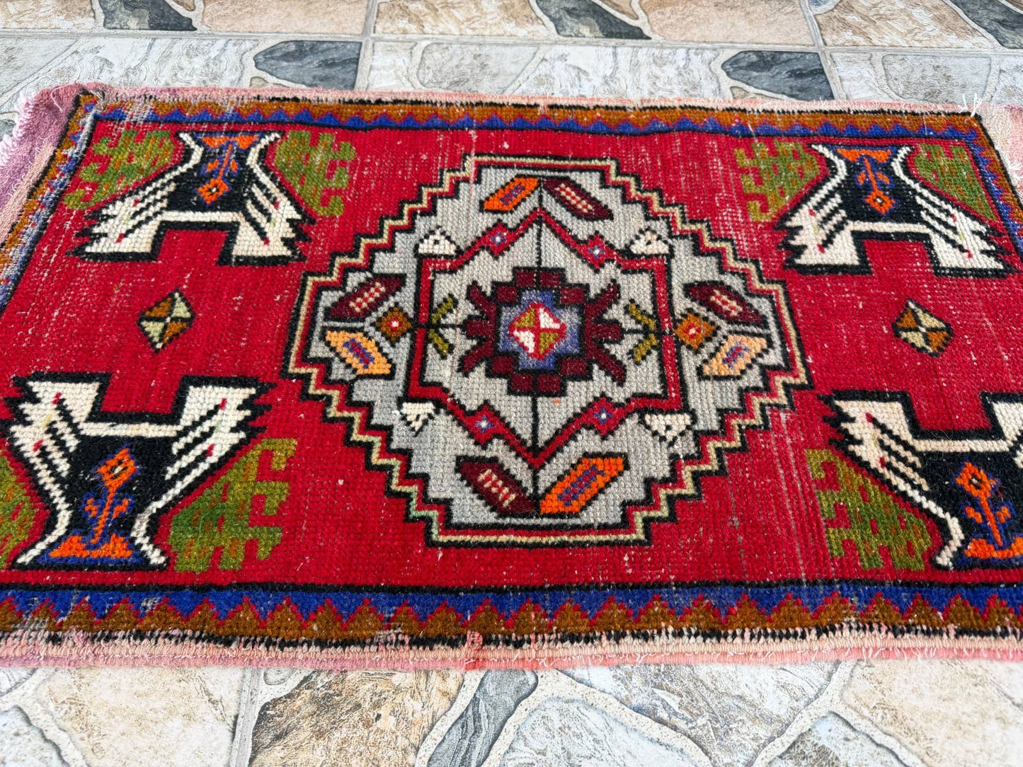Hand-Knotted Rug - Vintage Wool Tribal Red 1.6x3