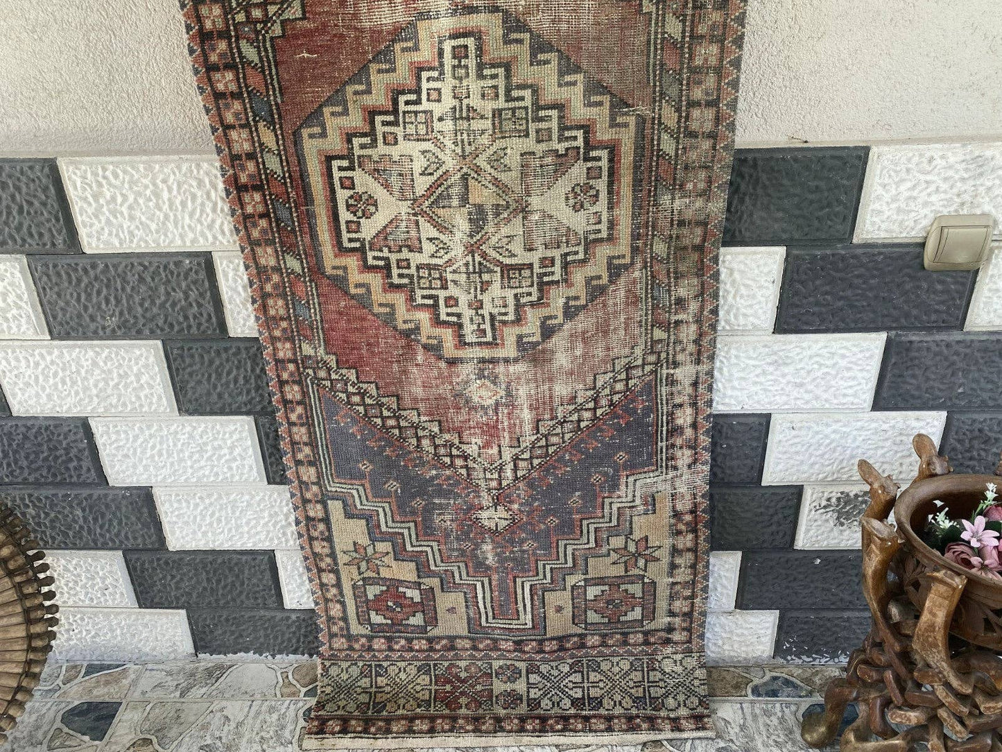 Vintage Antique Anatolian Farmhouse Geometric Tribal Rug 2x6