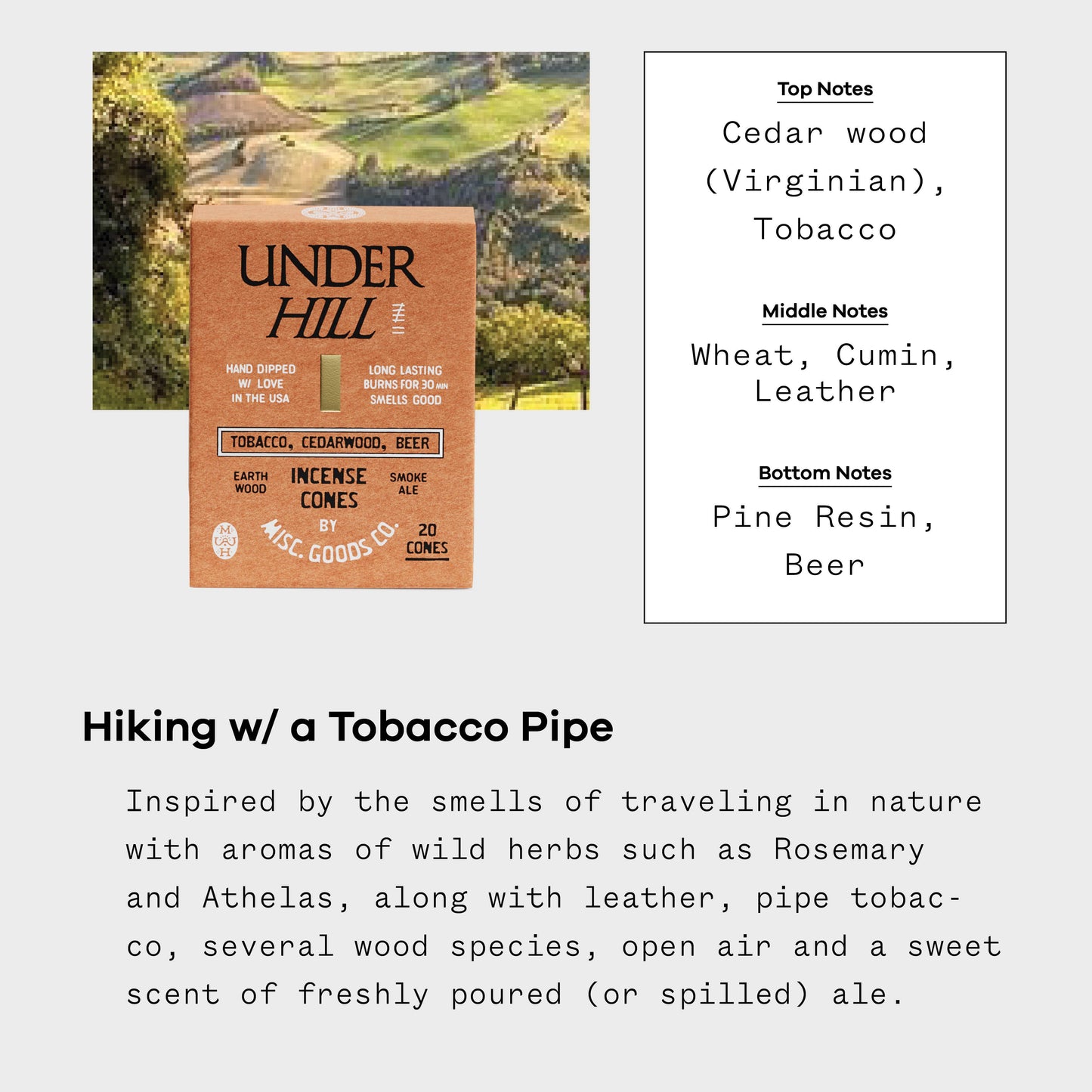 Underhill Incense Cones – Tobacco, Cedar & Ale | Clean Burning, 20-Pack