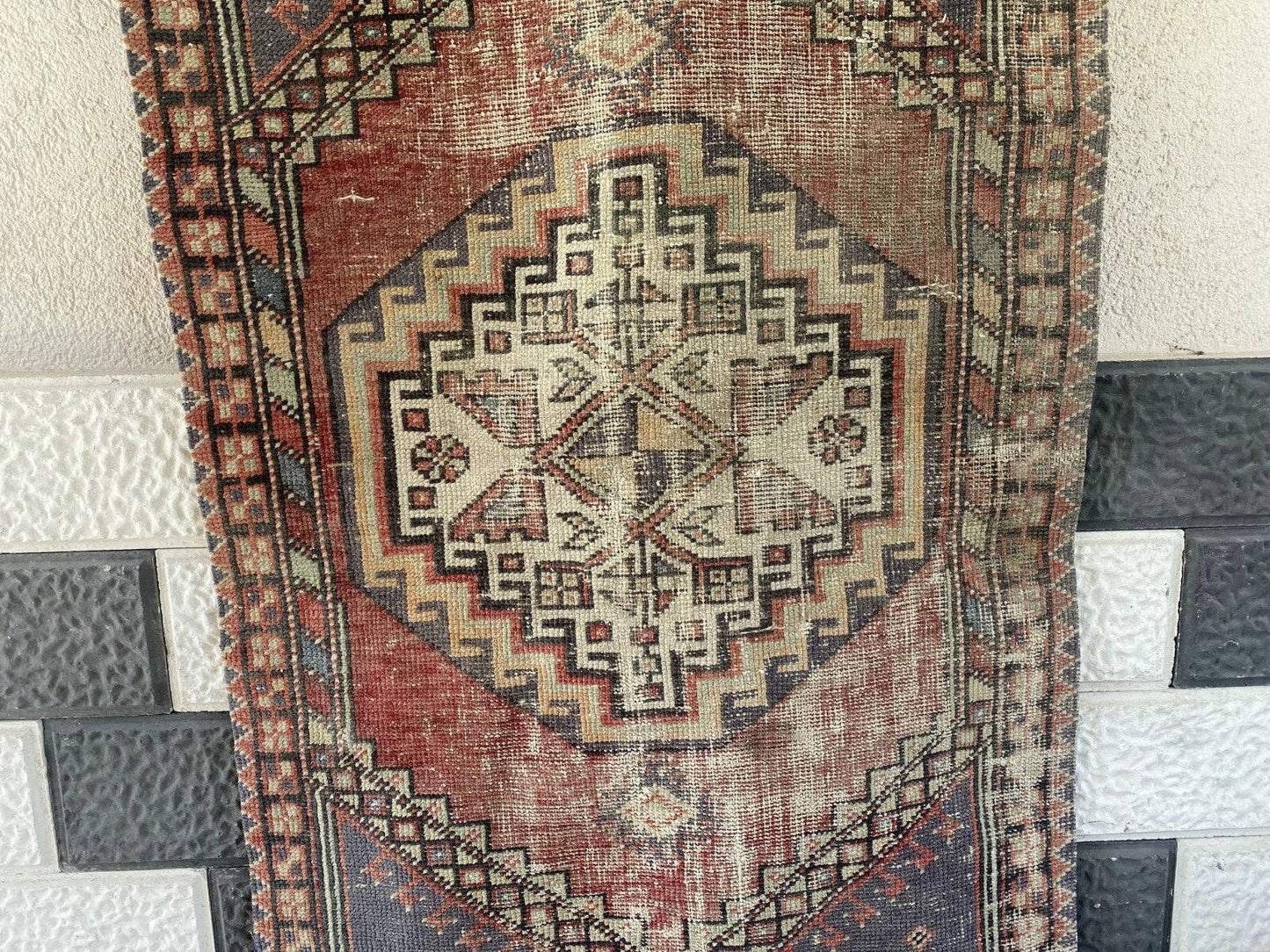 Vintage Antique Anatolian Farmhouse Geometric Tribal Rug 2x6