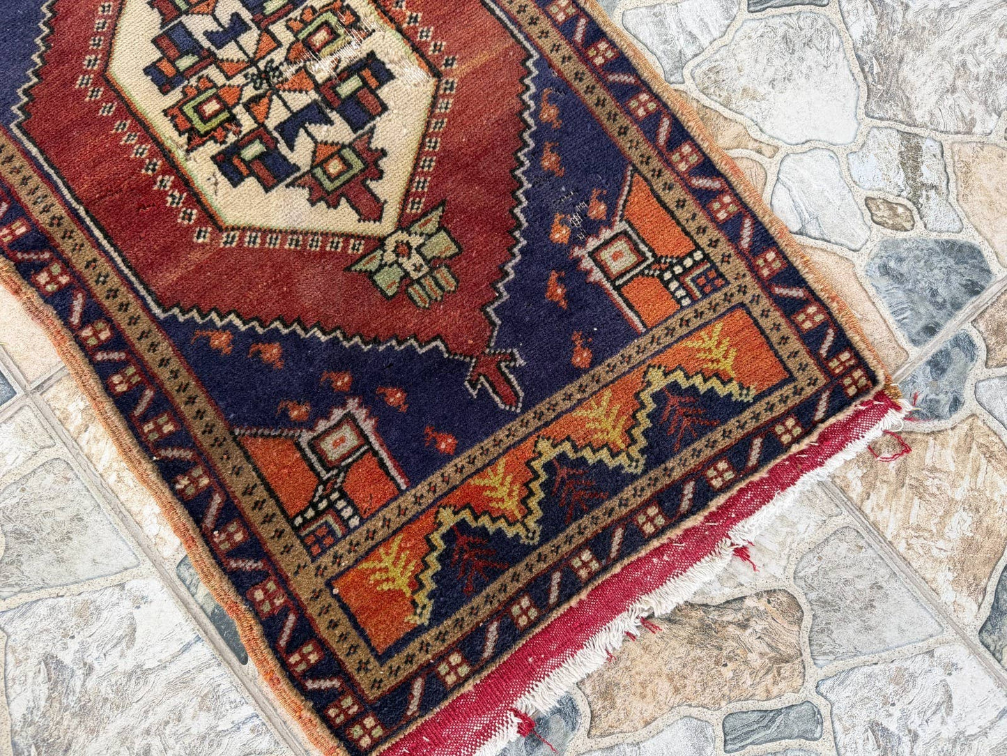 Vintage Turkish Wool Rug - Anatolian Tribal Small