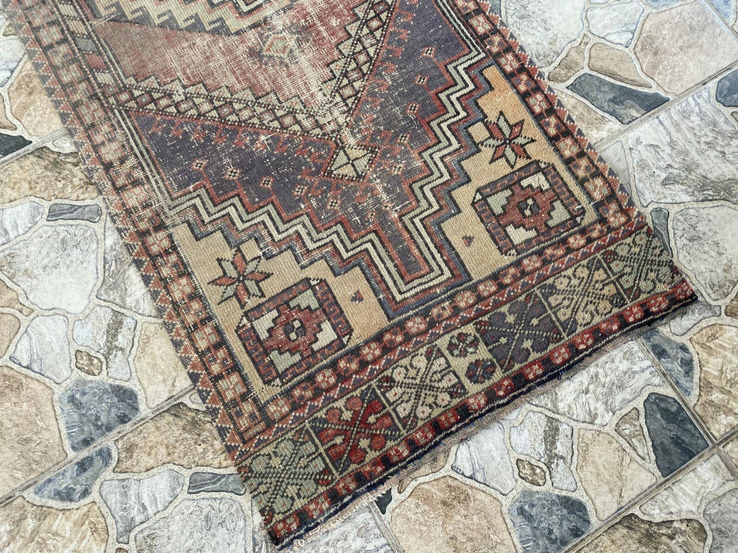 Vintage Antique Anatolian Farmhouse Geometric Tribal Rug 2x6