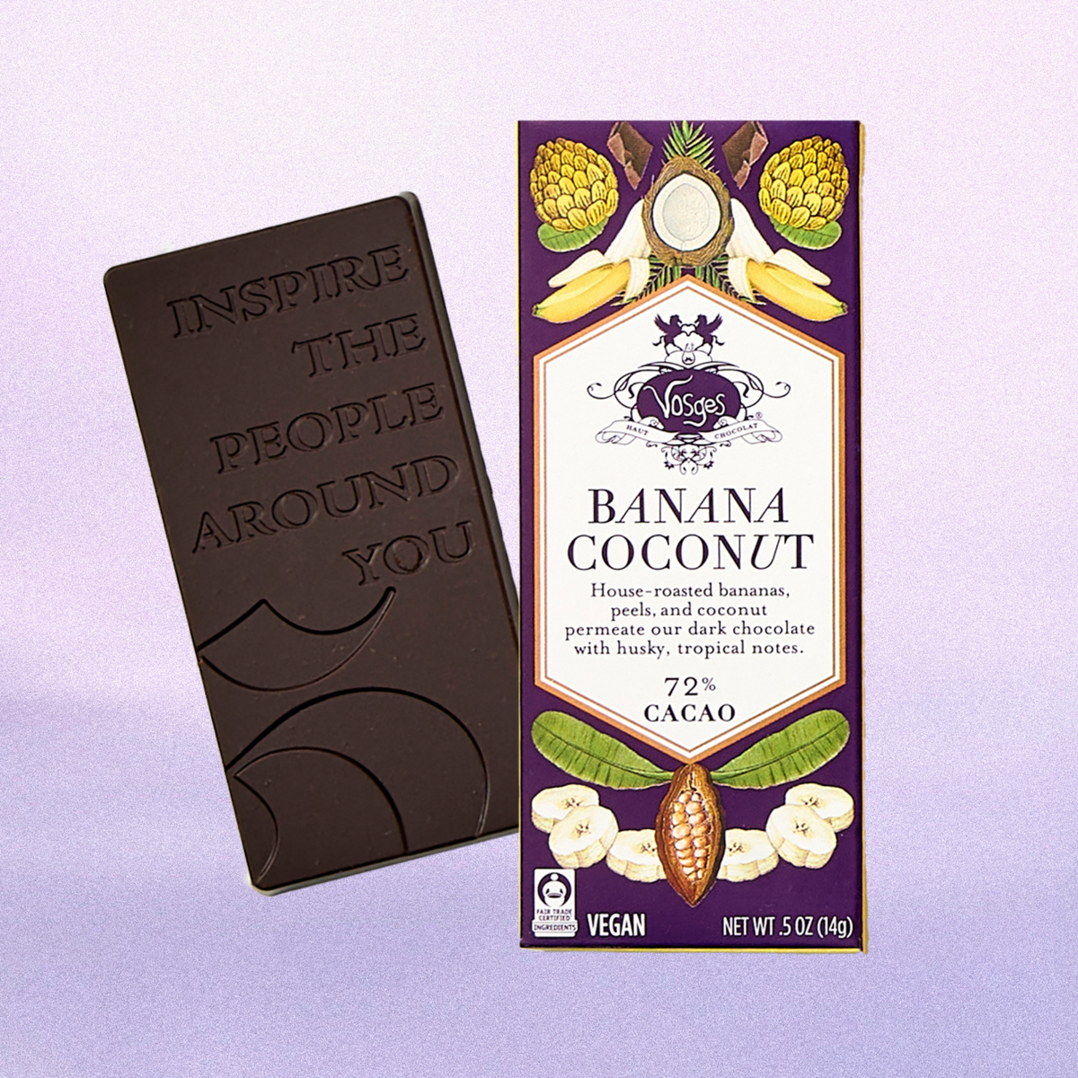 Mini Dark Chocolate Banana & Coconut Bar: 72% Cacao, 24 Pcs