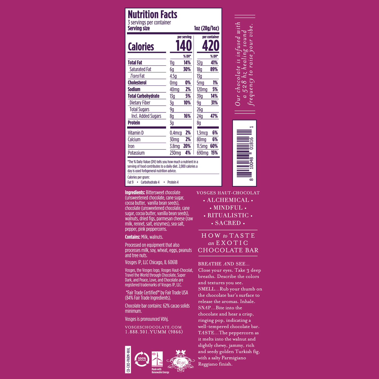 Dark Chocolate Bar w/ Parmesan Cheese, Walnut & Fig -Gourmet