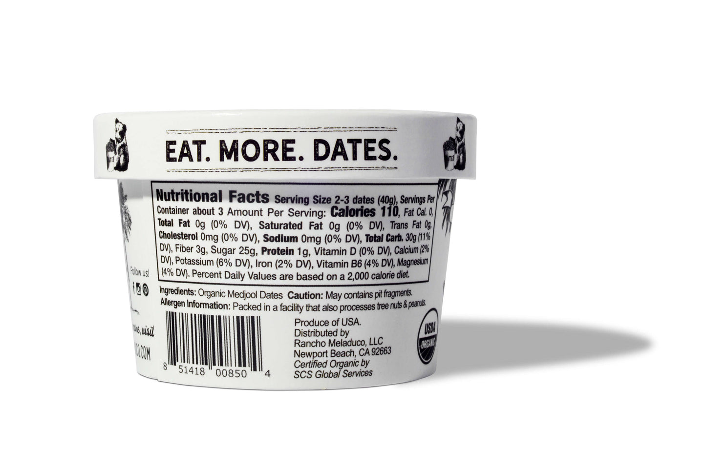 Little Mels Seedless ORGANIC Medjool Dates, 4.5 oz Cup