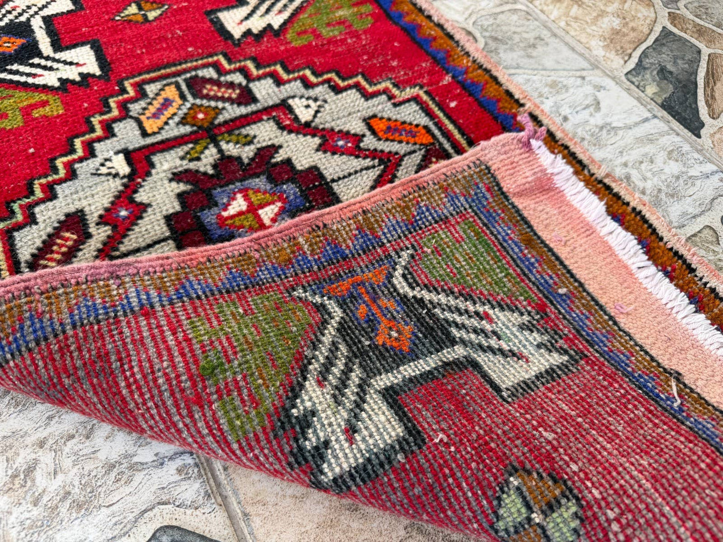 Hand-Knotted Rug - Vintage Wool Tribal Red 1.6x3