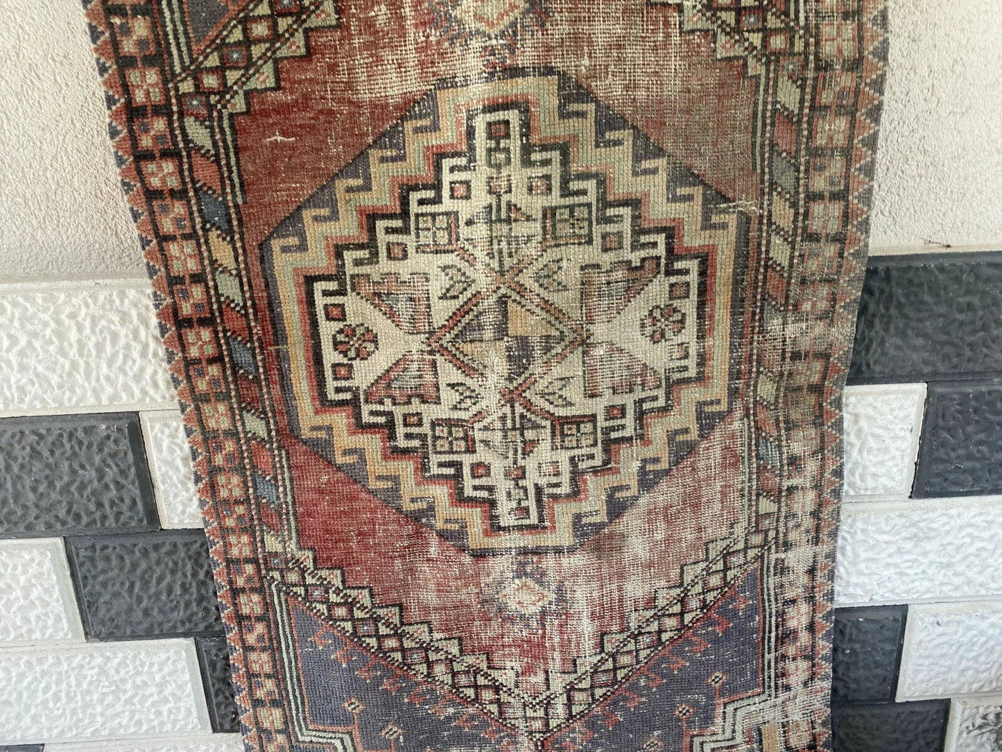 Vintage Antique Anatolian Farmhouse Geometric Tribal Rug 2x6