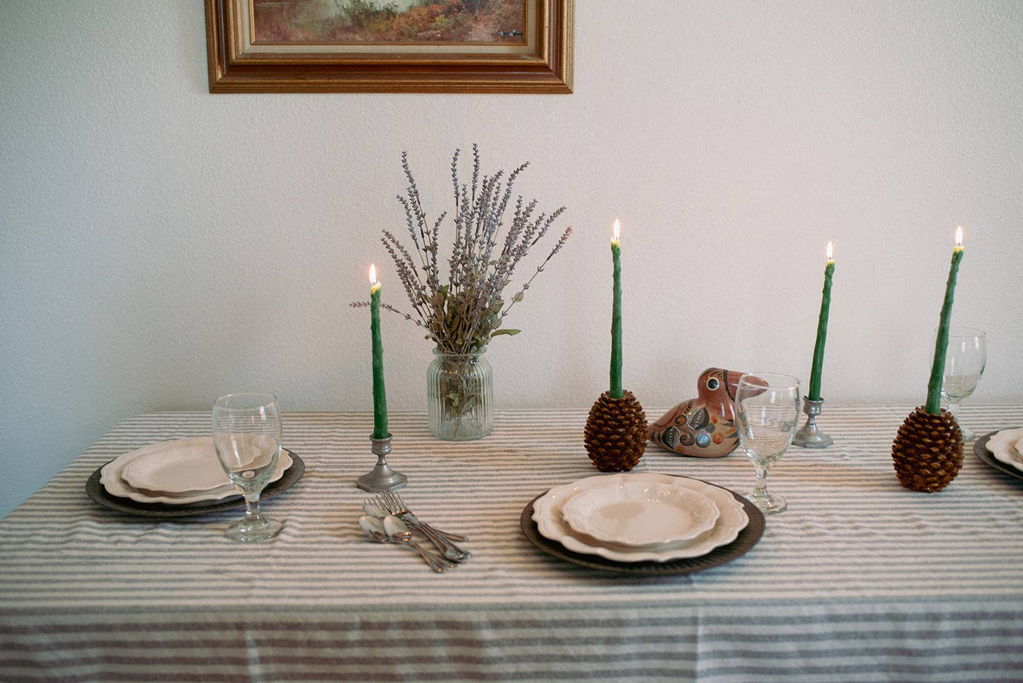 Asparagus Beeswax Candle Taper Pair