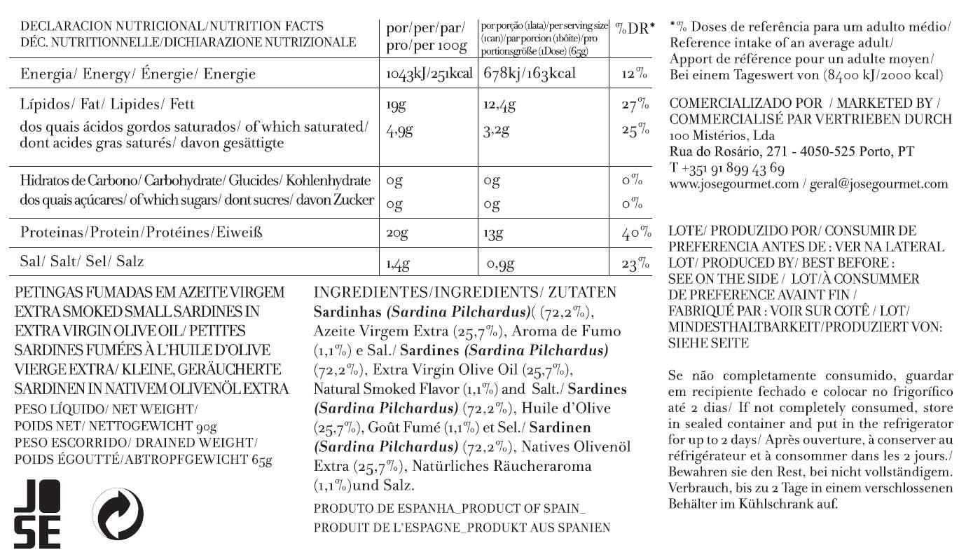 Jose Gourmet Smoked Small Sardines in Extra Virgin Olive Oil, 90g