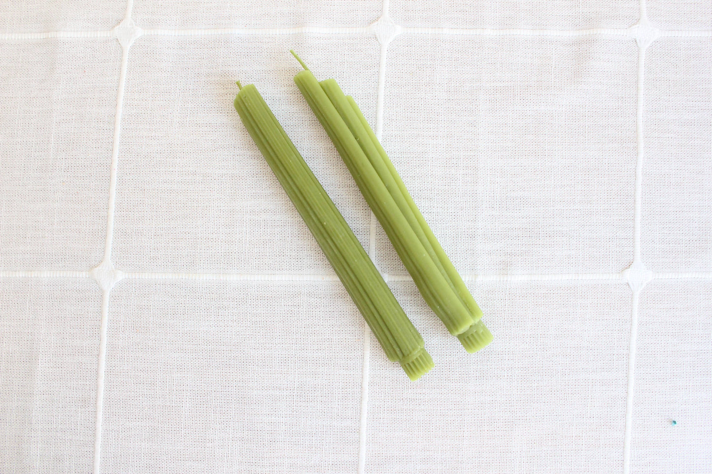 Celery Beeswax Candles Taper Pair