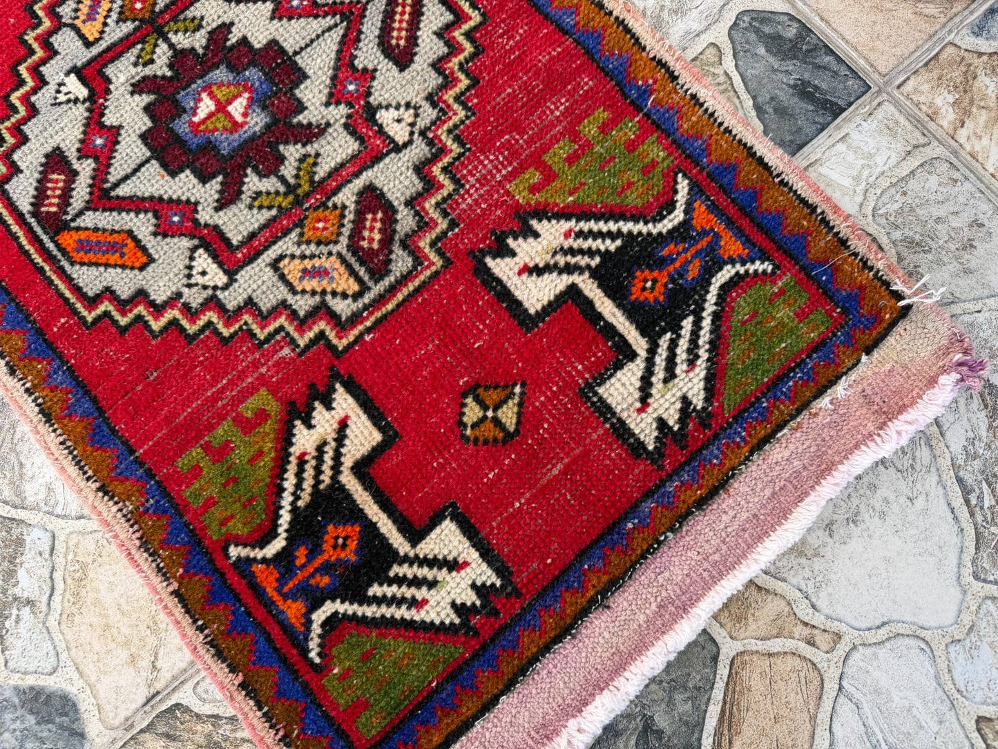 Hand-Knotted Rug - Vintage Wool Tribal Red 1.6x3