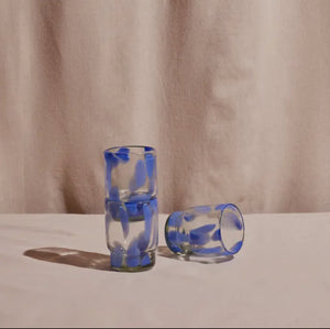 Mouthblown blue + clear glasses (set of four)