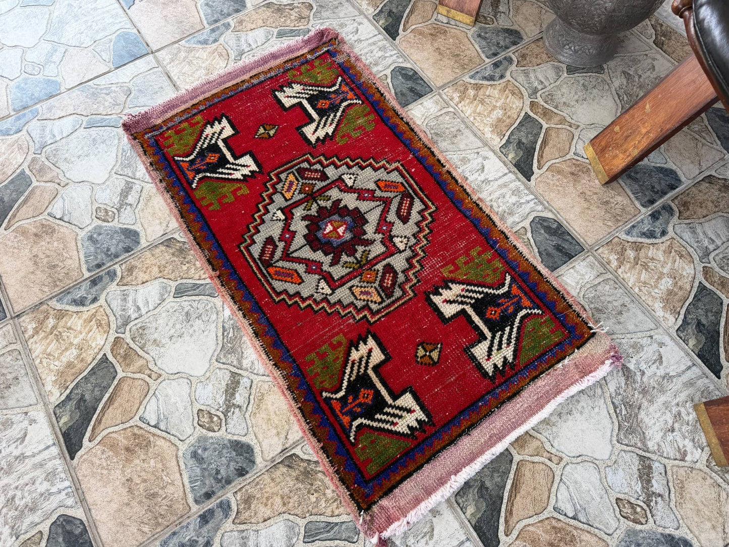 Hand-Knotted Rug - Vintage Wool Tribal Red 1.6x3