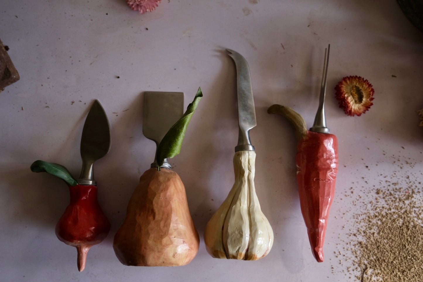 Garden bounty cheese knives