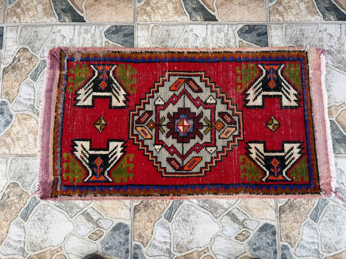 Hand-Knotted Rug - Vintage Wool Tribal Red 1.6x3