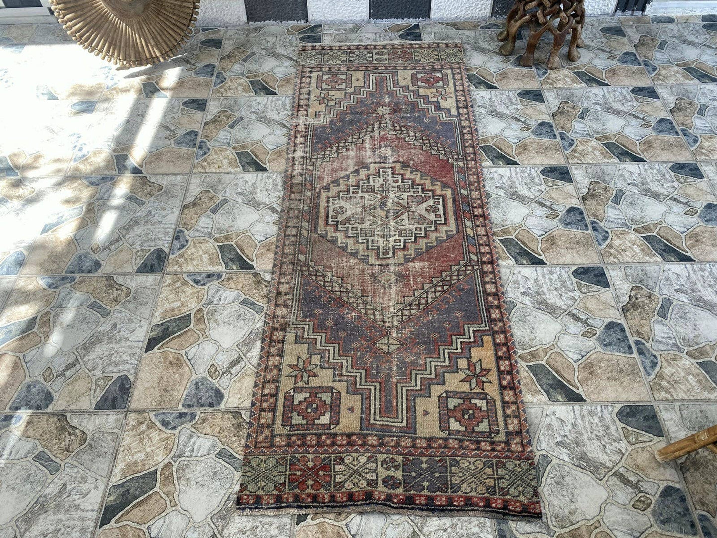 Vintage Antique Anatolian Farmhouse Geometric Tribal Rug 2x6