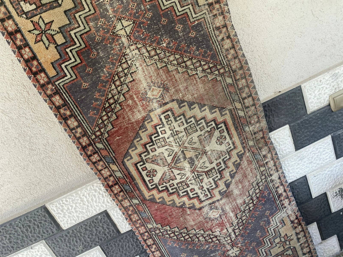 Vintage Antique Anatolian Farmhouse Geometric Tribal Rug 2x6