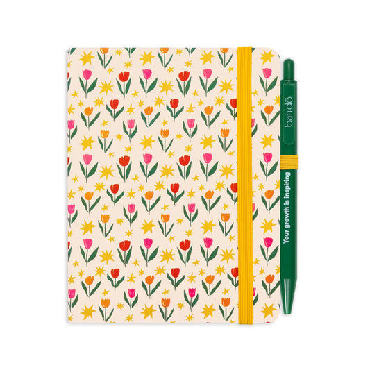 Mini Notebook with Pen, Tulips on Cream