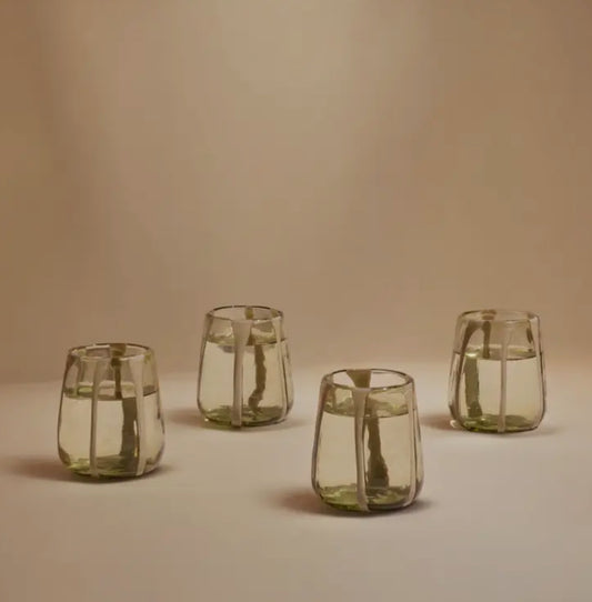Olive green painted glass (set of four)