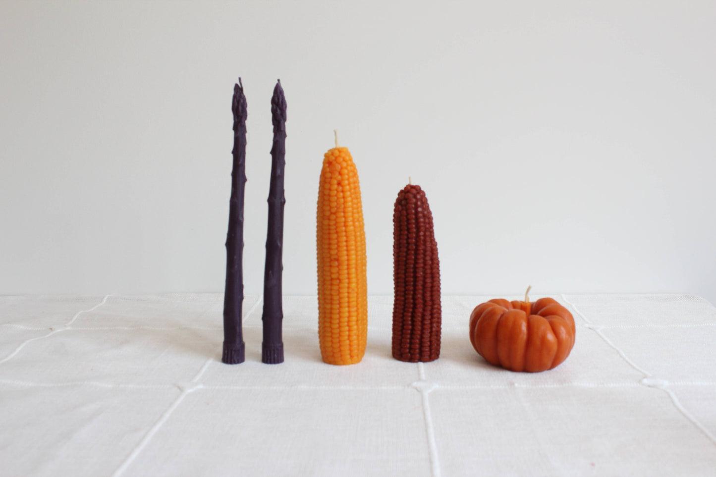 Purple Asparagus Beeswax Candle Taper Pair
