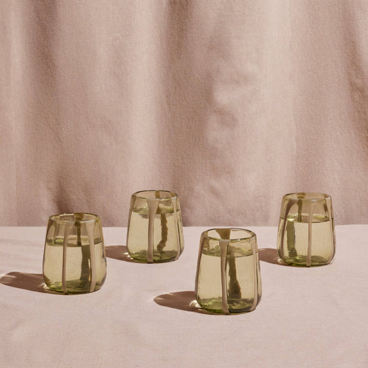 Olivia Short Green Olive Glass (Set of 4)