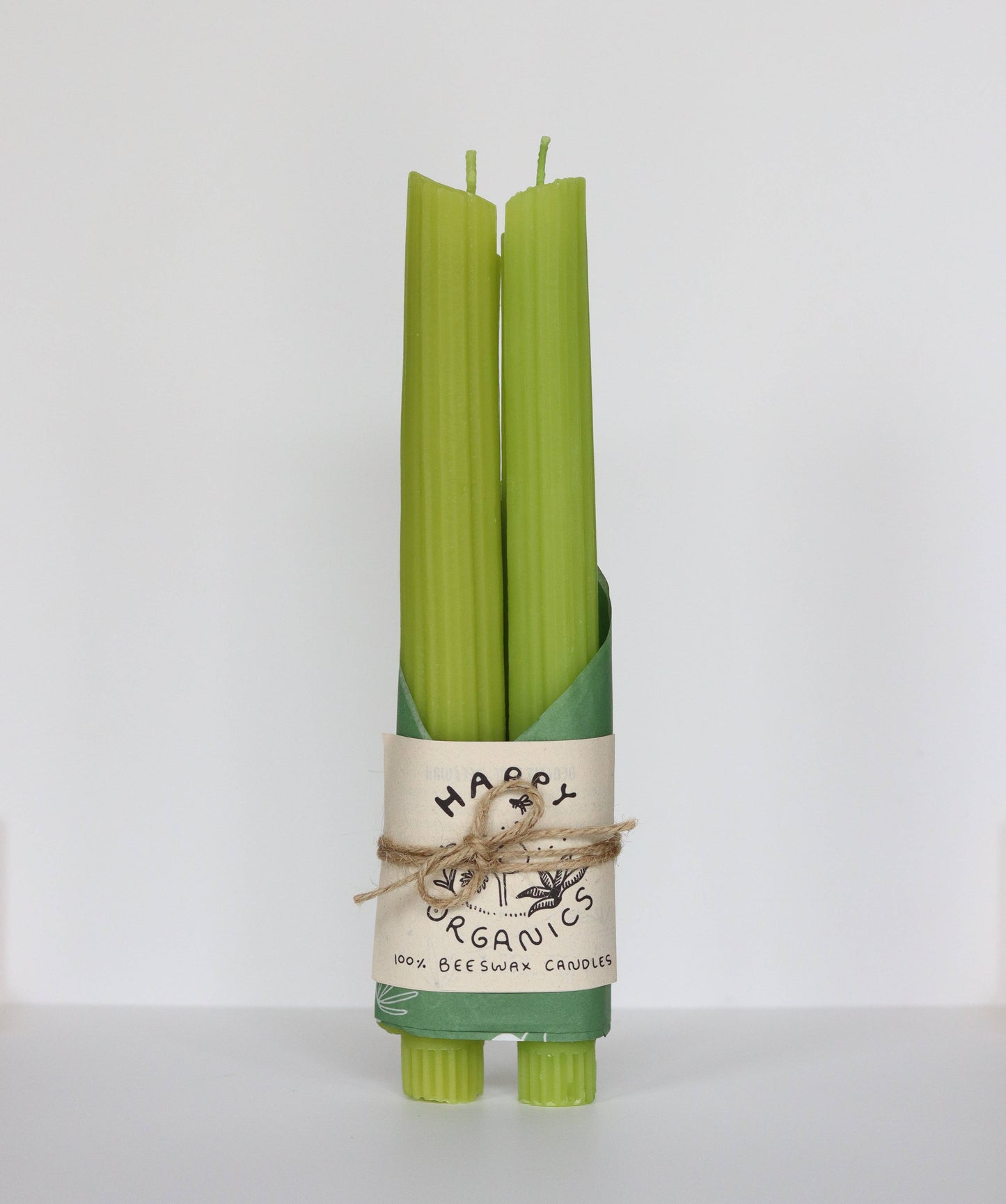 Celery Beeswax Candles Taper Pair