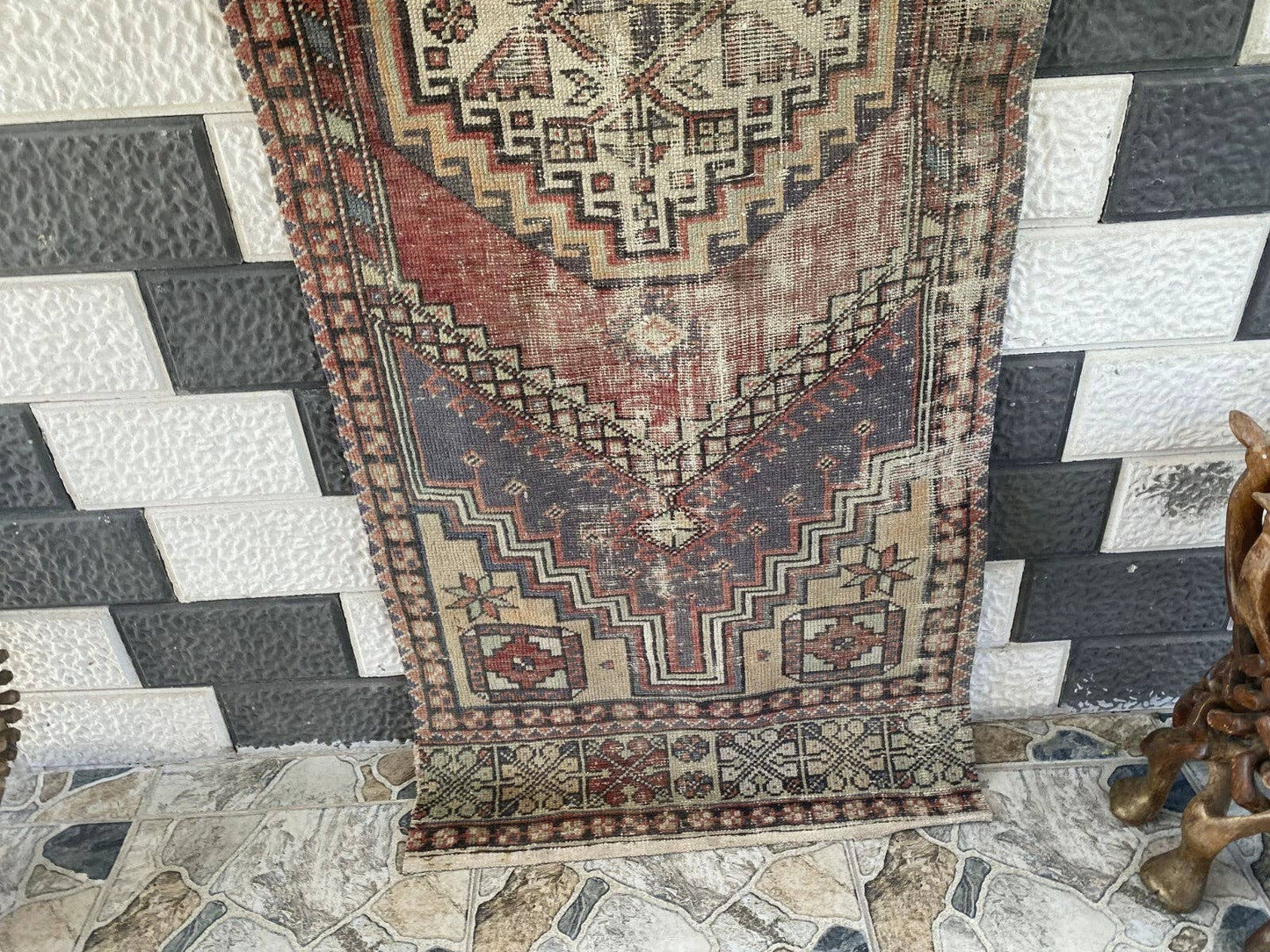 Vintage Antique Anatolian Farmhouse Geometric Tribal Rug 2x6