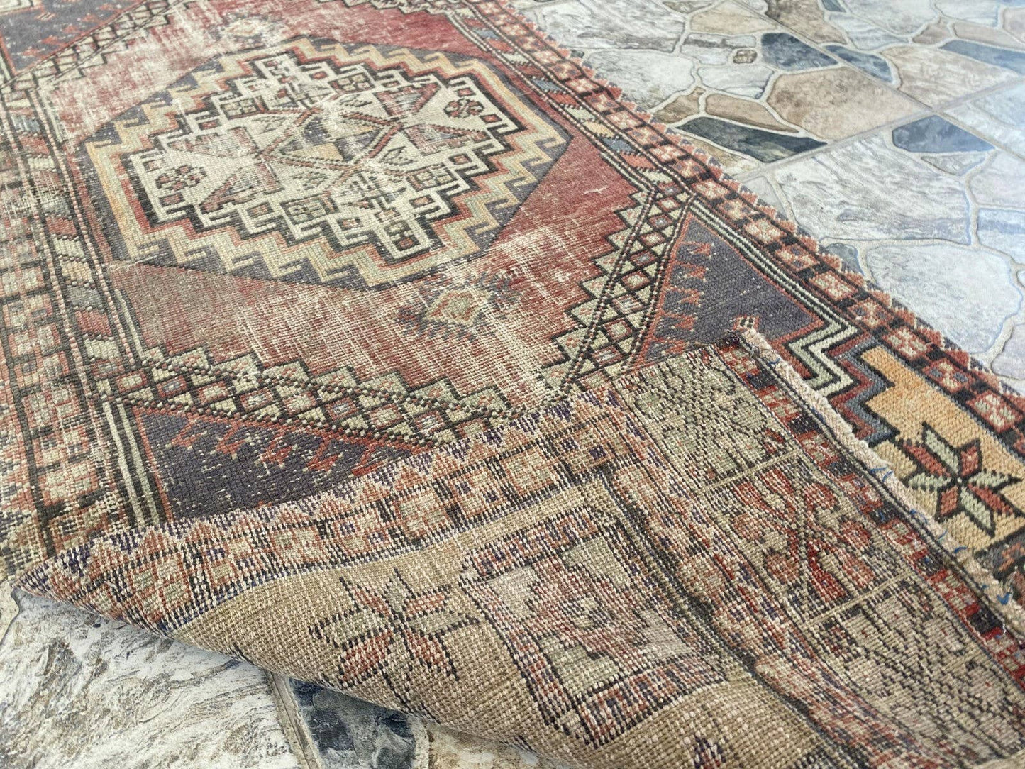 Vintage Antique Anatolian Farmhouse Geometric Tribal Rug 2x6