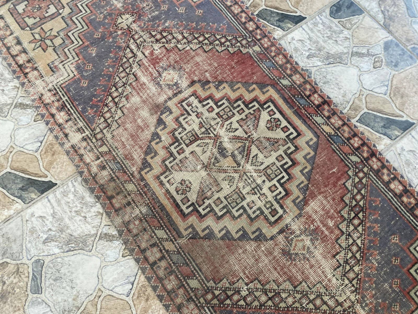 Vintage Antique Anatolian Farmhouse Geometric Tribal Rug 2x6