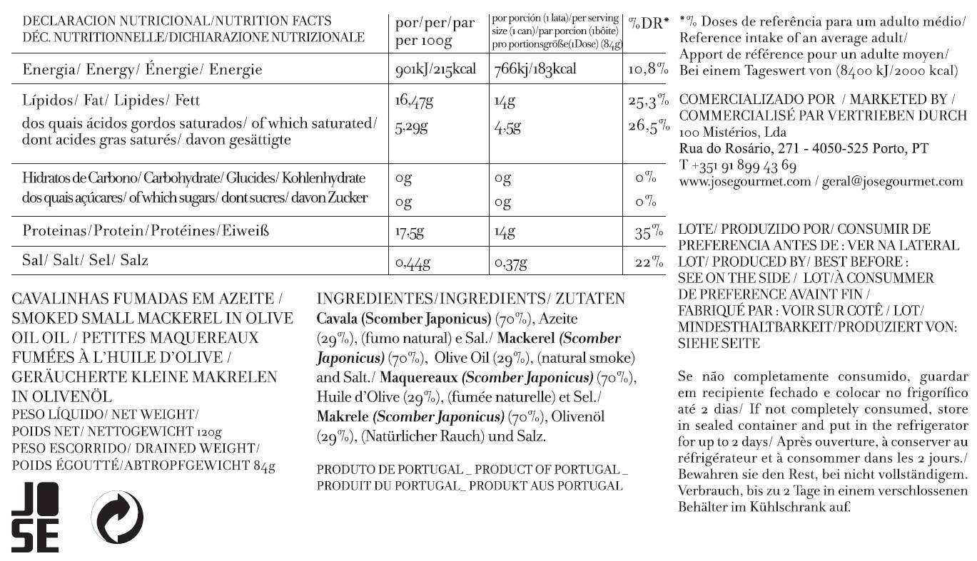 Jose Gourmet Smoked Small Mackerel in Olive Oil, 120g