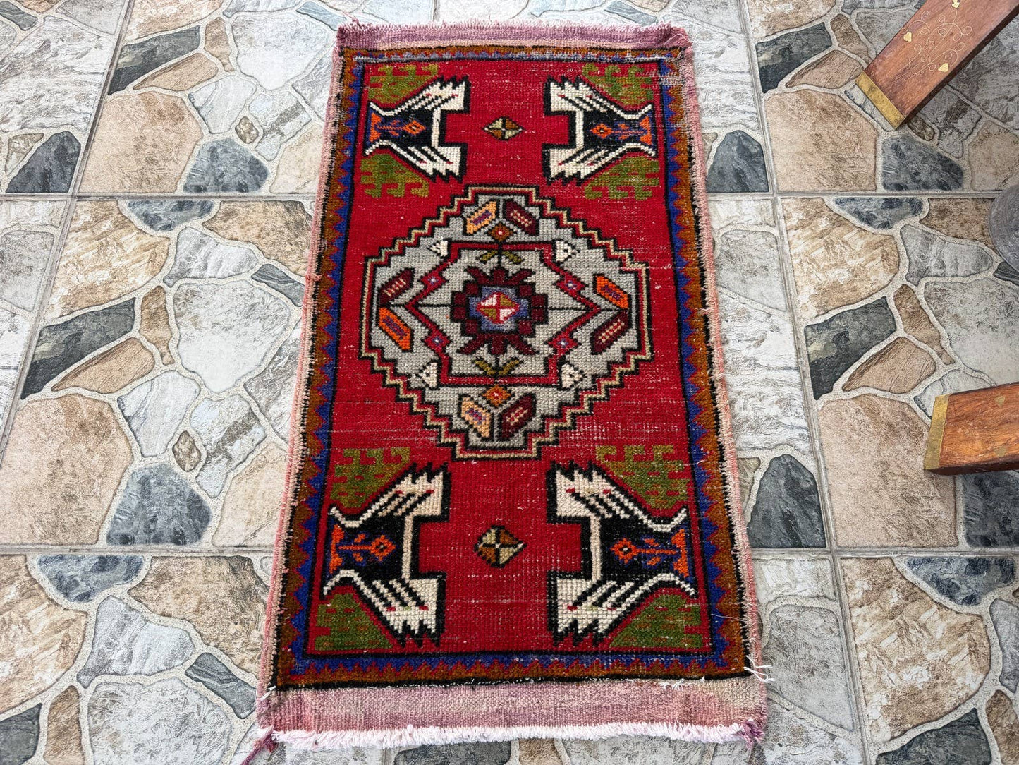 Hand-Knotted Rug - Vintage Wool Tribal Red 1.6x3