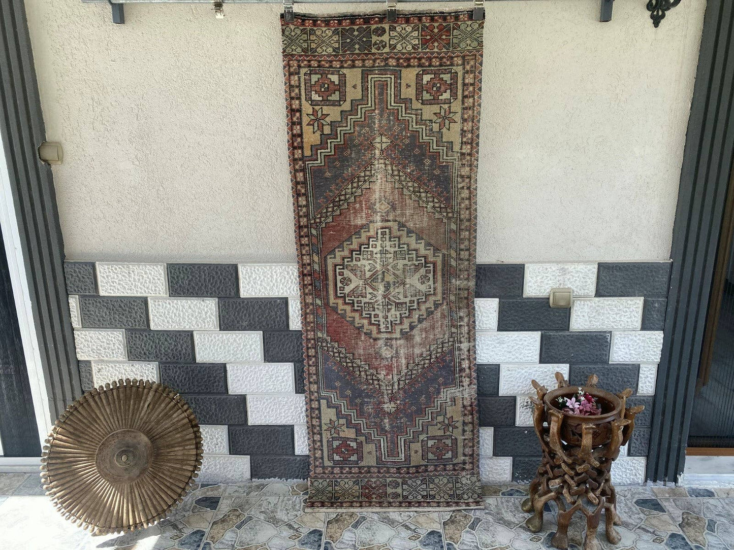 Vintage Antique Anatolian Farmhouse Geometric Tribal Rug 2x6