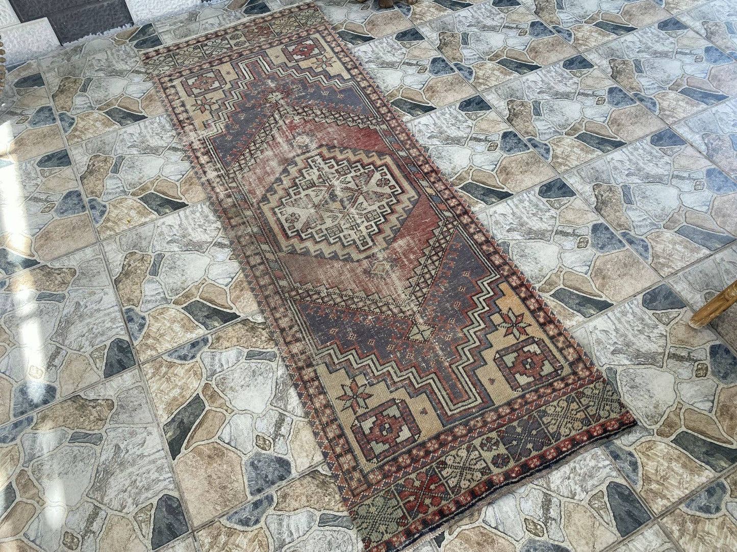 Vintage Antique Anatolian Farmhouse Geometric Tribal Rug 2x6