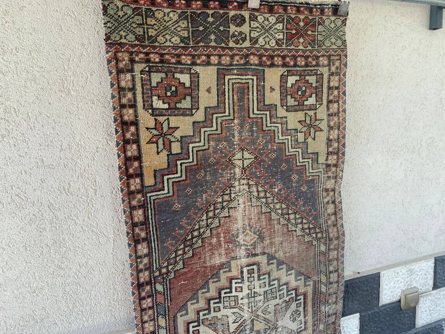 Vintage Antique Anatolian Farmhouse Geometric Tribal Rug 2x6