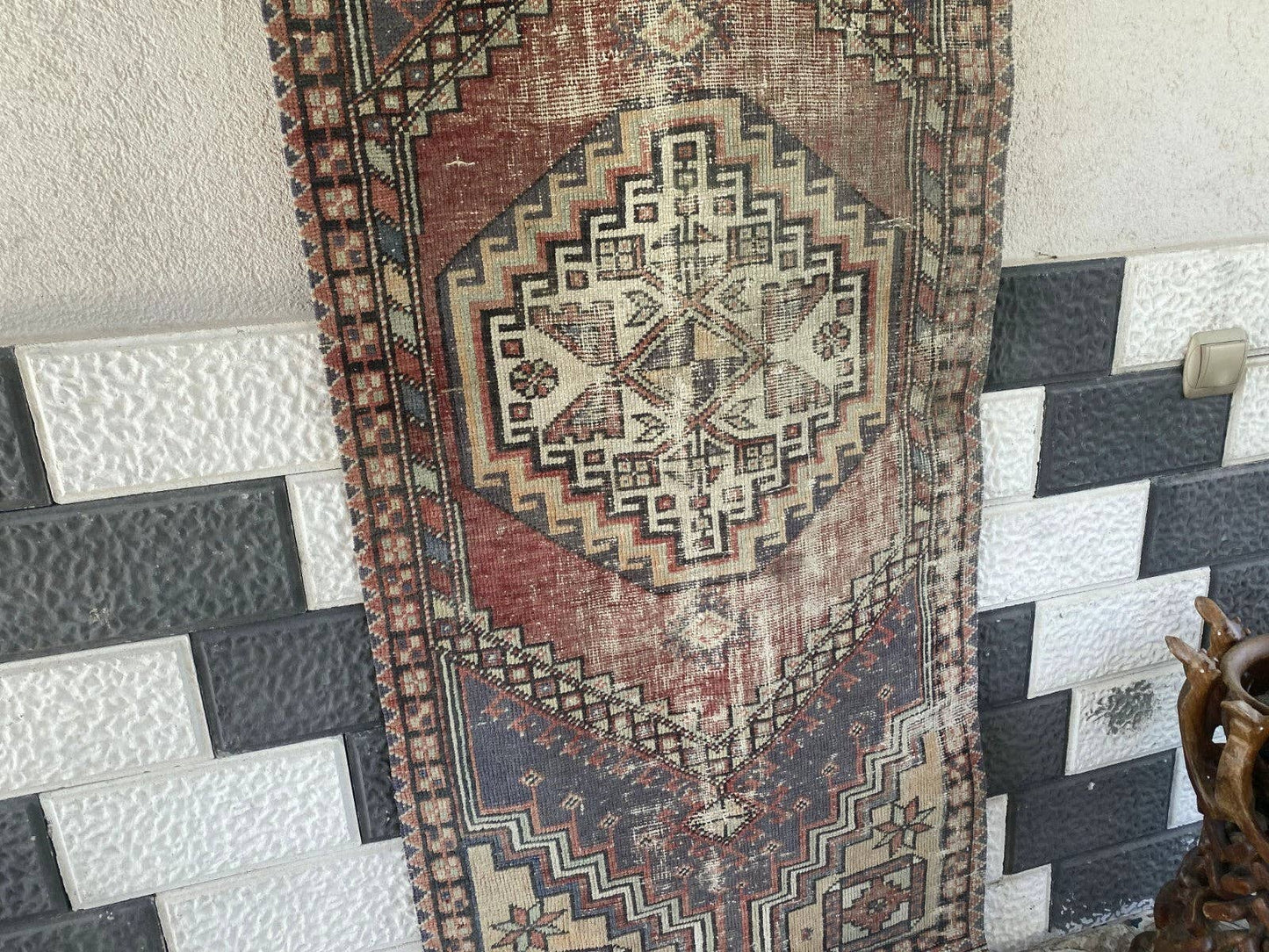 Vintage Antique Anatolian Farmhouse Geometric Tribal Rug 2x6