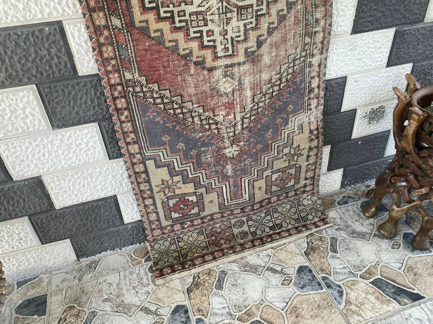 Vintage Antique Anatolian Farmhouse Geometric Tribal Rug 2x6